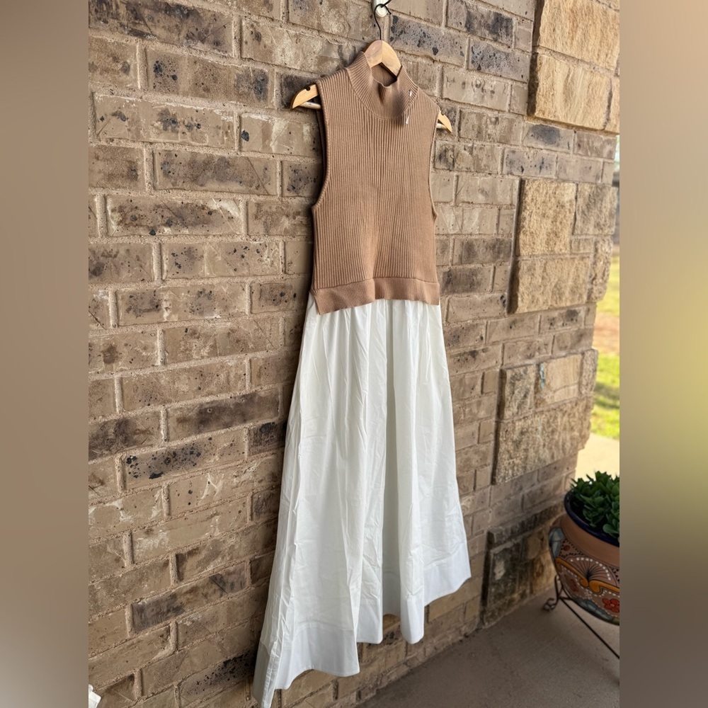 NWT ENGLISH FACTORY Mixed Media Turtleneck Tan/White Midi Dress Sz Large - Picture 5 of 13